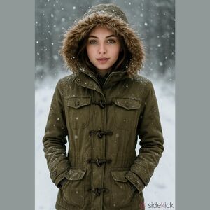 INC International Concepts Olive Utility Jacket with Faux Fur Hood